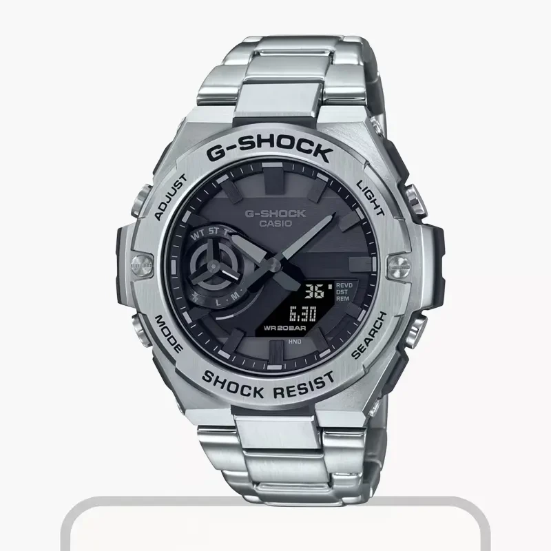 Casio G-Shock Solar G-Steel Black Dial Silver Men's Watch- GST-B500D-1A1